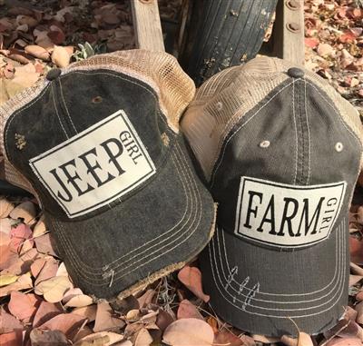 Black "Jeep Girl" Distressed Trucker Cap