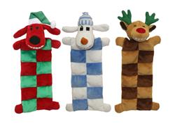 Multipet Loofa Christmas Squeaker Mat Assortment (Santa, Reindeer, Snowman) 12"