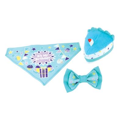 Li'l Pals® Birthday Combo, Teal, One Size - Bandana, Bow, & Toy