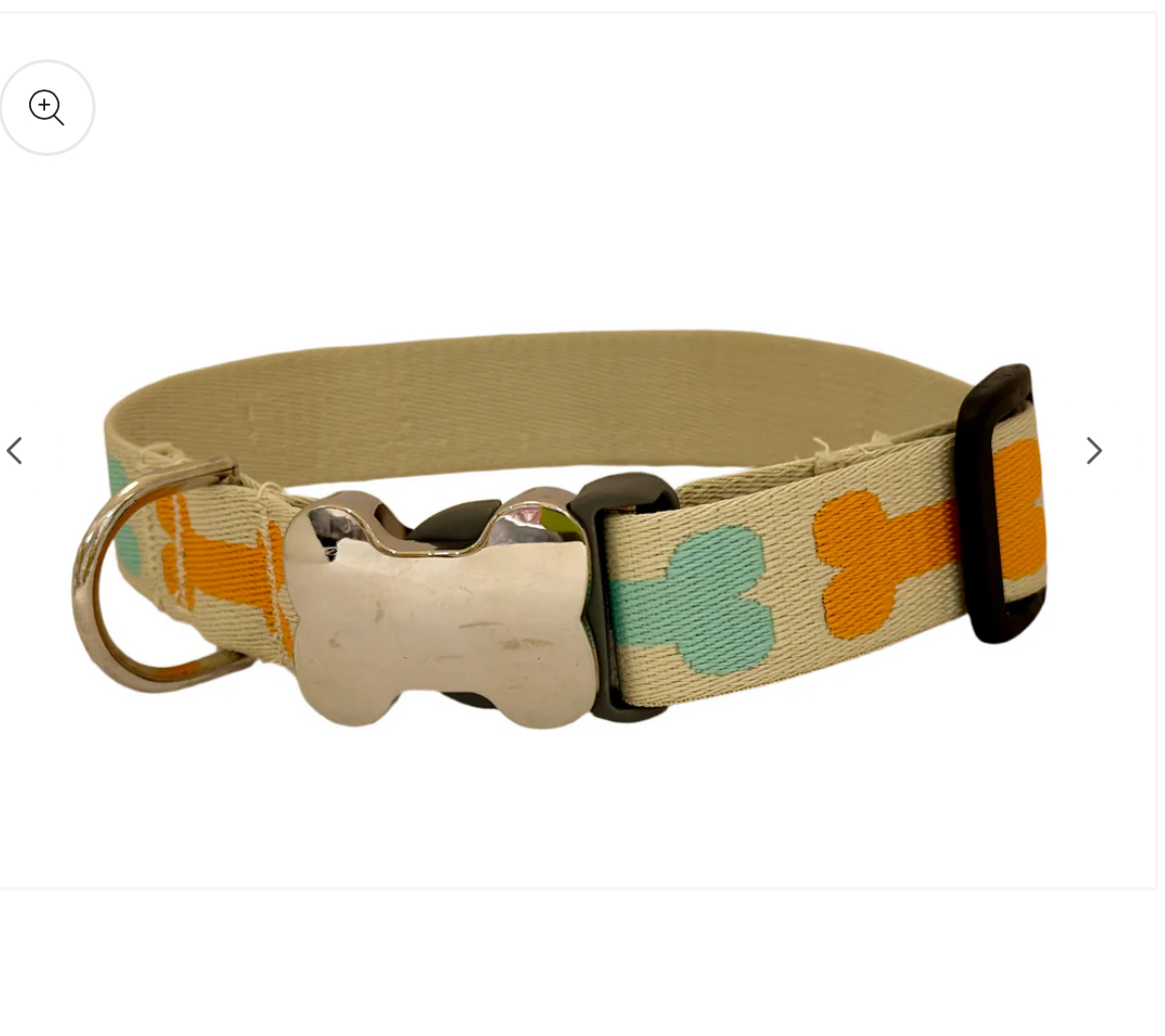 Bone Whimsical Webbing Collar & Lead