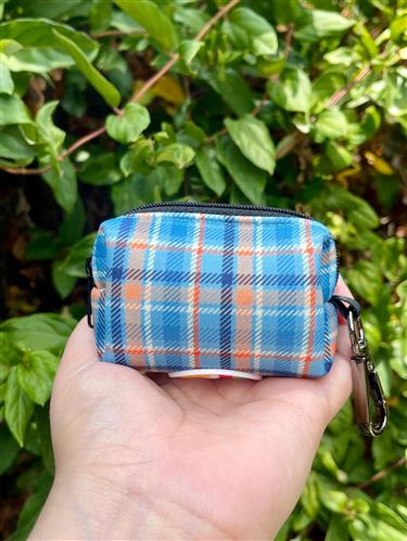 Navy Blue, Light Blue, White & Orange Plaid Poop Bag Holder | Dog Waste Bag Holder | Dog Walking Accessories