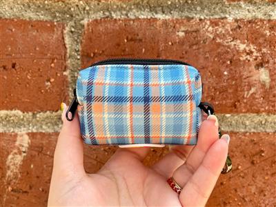 Navy Blue, Light Blue, White & Orange Plaid Poop Bag Holder | Dog Waste Bag Holder | Dog Walking Accessories
