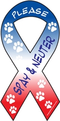Please Spay & Neuter Ribbon Magnets in Red, White, & Blue
