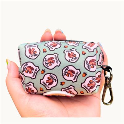 Squirrel Patrol Dog Poop Bag Holder | Green Funny Waste Bag Dispenser | Recycled Neoprene | Outdoor Pet Accessory | Eco-Friendly Dog Gear