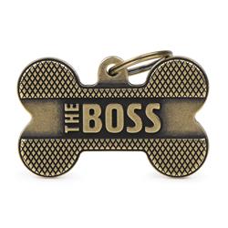 XL Bone Bronx Boss English Brass ID Tag