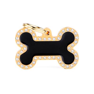 Black Big Glam Gold Bone ID Tag