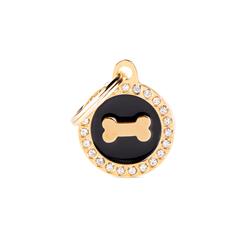 Black Glam Gold Bone ID Tag
