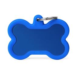 Blue Bone XL Aluminum Blue Rubber ID Tag
