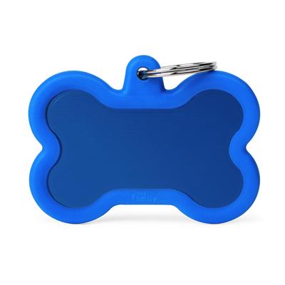Blue Bone XL Aluminum Blue Rubber ID Tag