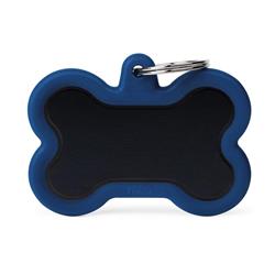 XL Black Bone Aluminum Dark Blue Rubber ID Tag