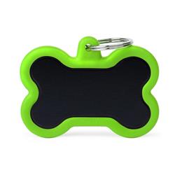 XL Black Bone Aluminum Green Rubber ID Tag