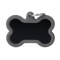 XL Black Bone Aluminum Grey Rubber ID Tag