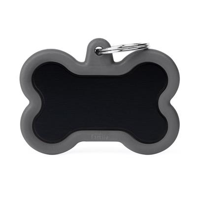 XL Black Bone Aluminum Grey Rubber ID Tag