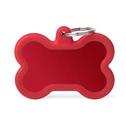 Red Bone XL Aluminum Red Rubber ID Tag