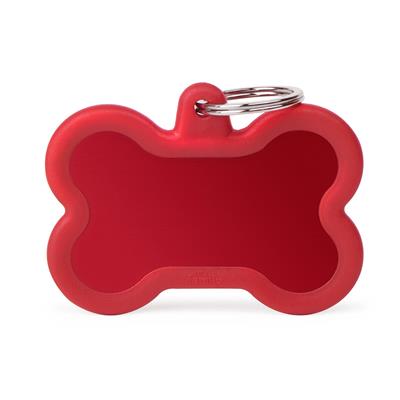 Red Bone XL Aluminum Red Rubber ID Tag
