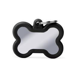 Bone Chrome Plated Brass Black Rubber ID Tag