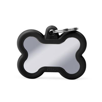 Bone Chrome Plated Brass Black Rubber ID Tag