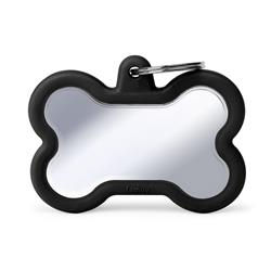 Bone XL Chrome Plated Brass Black Rubber ID Tag