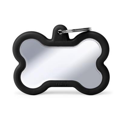 Bone XL Chrome Plated Brass Black Rubber ID Tag