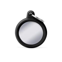 Circle Chrome Plated Brass Black Rubber ID Tag