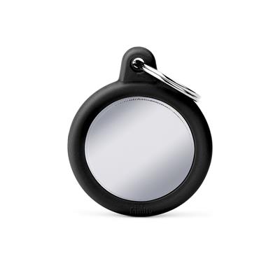 Circle Chrome Plated Brass Black Rubber ID Tag