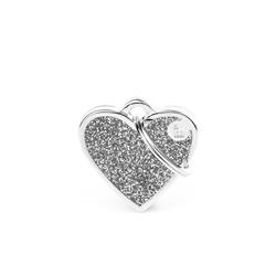 Small Heart Glitter Silver ID Tag