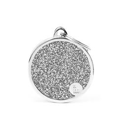 Big Circle Glitter Silver ID Tag