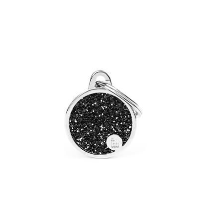 Small Circle Glitter Black ID Tag