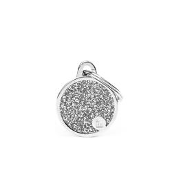 Small Circle Glitter Silver ID Tag