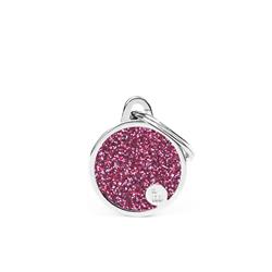 Small Circle Glitter Pink ID Tag
