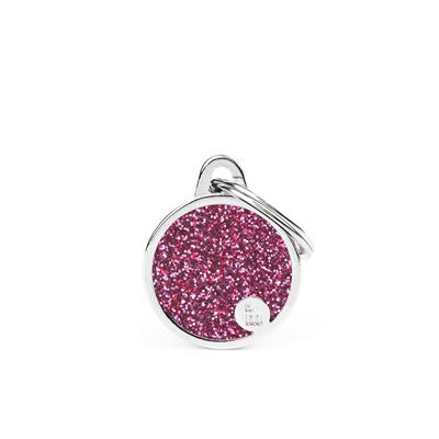 Small Circle Glitter Pink ID Tag