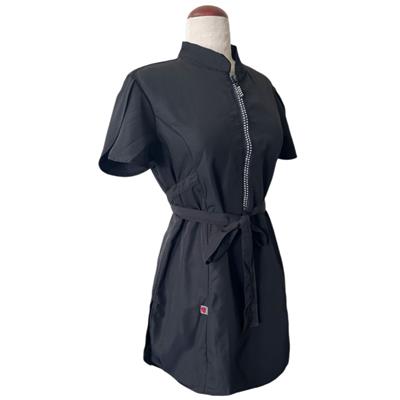 Classic Black Rhinestone Half Zipper Front Stylish Scrub Tunic by Ladybird Line