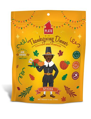 Plato Thanksgiving Dinner Chicken & Pumpkin Sticks Dog Treat 5oz
