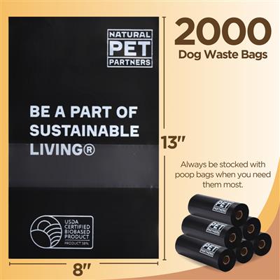 The Original Poop Bags® Commercial Bulk Dog Waste Bags, 38% Plant-Based, Flat Header with Pull-Strap, Thick & Leak-Proof, Black, 2000 Count