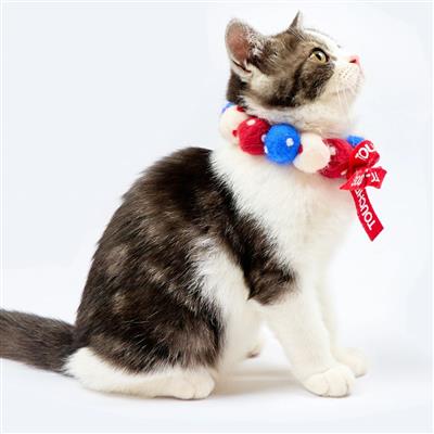 Touchcat ® Pom-Pom Patterned Designer Cat Neck Collar - Red