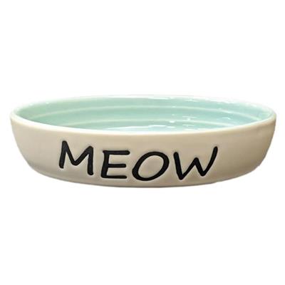 Spot Meow Oval Cat Bowl Green 6 in