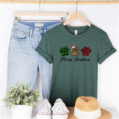 CHRISTMAS SHIRT | Unisex TSHIRT | Holiday Shirt | People Shirt | MERRY CHRISTMAS DOG PAWS SHIRT