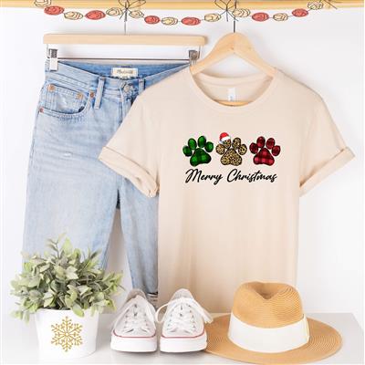 CHRISTMAS SHIRT | Unisex TSHIRT | Holiday Shirt | People Shirt | MERRY CHRISTMAS DOG PAWS SHIRT