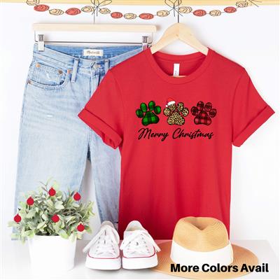 CHRISTMAS SHIRT | Unisex TSHIRT | Holiday Shirt | People Shirt | MERRY CHRISTMAS DOG PAWS SHIRT