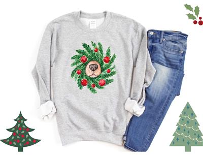 CREWNECK | Sweatshirt | Unisex Crew Neck | Crewneck Sweatshirt | Dog Lover | CREW CHRISTMAS DOG WREATH | People Shirt