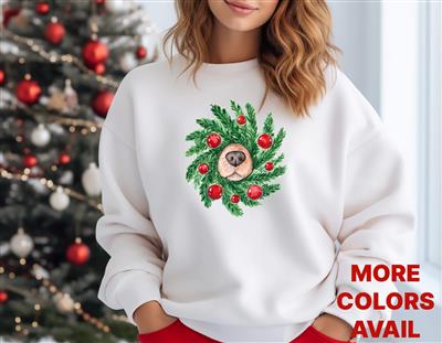 CREWNECK | Sweatshirt | Unisex Crew Neck | Crewneck Sweatshirt | Dog Lover | CREW CHRISTMAS DOG WREATH | People Shirt