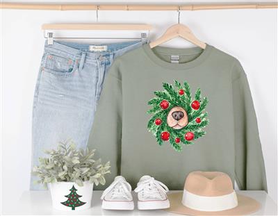 CREWNECK | Sweatshirt | Unisex Crew Neck | Crewneck Sweatshirt | Dog Lover | CREW CHRISTMAS DOG WREATH | People Shirt