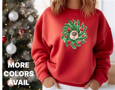 CREWNECK | Sweatshirt | Unisex Crew Neck | Crewneck Sweatshirt | Dog Lover | CREW CHRISTMAS DOG WREATH | People Shirt