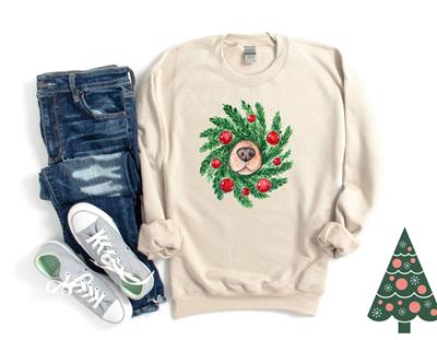 CREWNECK | Sweatshirt | Unisex Crew Neck | Crewneck Sweatshirt | Dog Lover | CREW CHRISTMAS DOG WREATH | People Shirt
