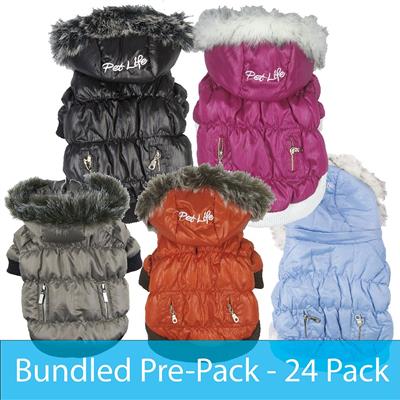 Pet Life ® Classic Metallic Fashion 3M Insulated Dog Coat w/ Removable Hood – 24 Pack
