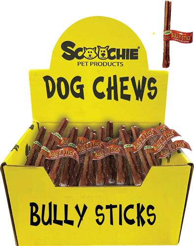 6 Inch Bully Stick  With Scoochie Cigar Band/UPC Small PDQ of 36