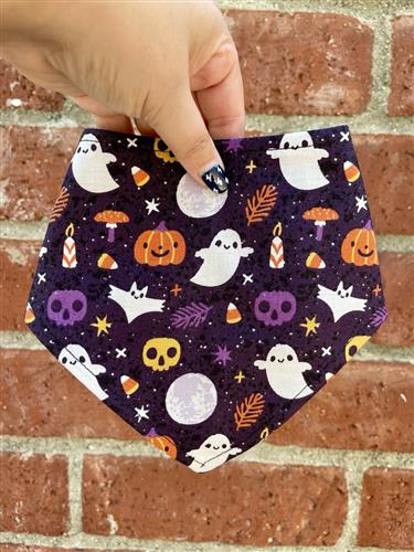 Halloweentown – Halloween Dog Bandana | Purple with Ghosts, Pumpkins & Skulls | Organic Cotton | Handmade in LA