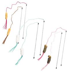 ETHICAL/SPOT Leather Strand Cat Wand - 44 inch - 6 pc