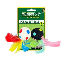 MULTIPET Polka Dot Ball w/Feather 2pk