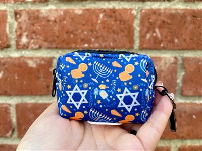 Hanukkah Dog Poop Bag Holder | Blue & Gold Waste Bag Dispenser | Holiday Pet Accessory | Recycled Neoprene | Jewish Dog Gift